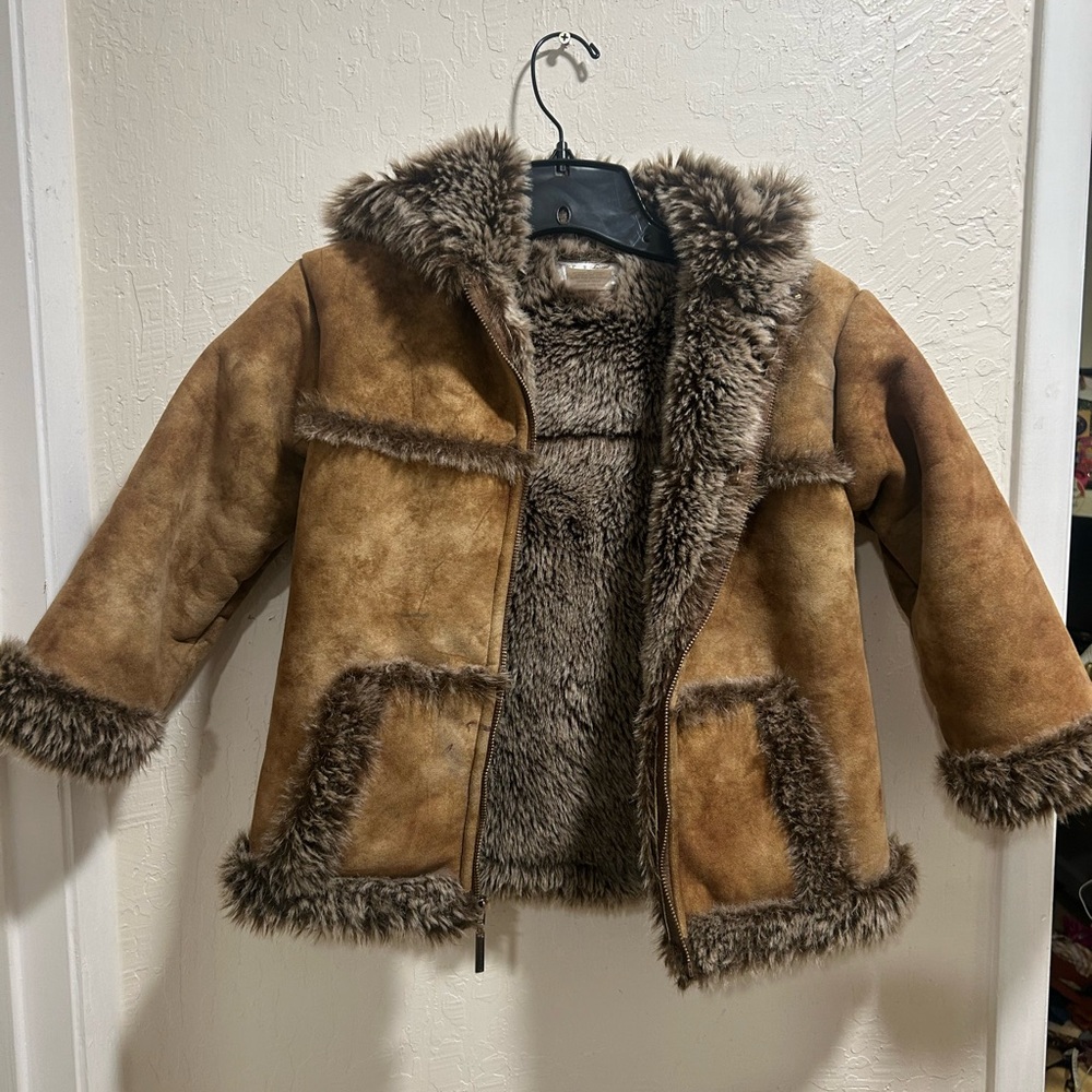 Kids Faux Shearling Puffer Coat in Brown